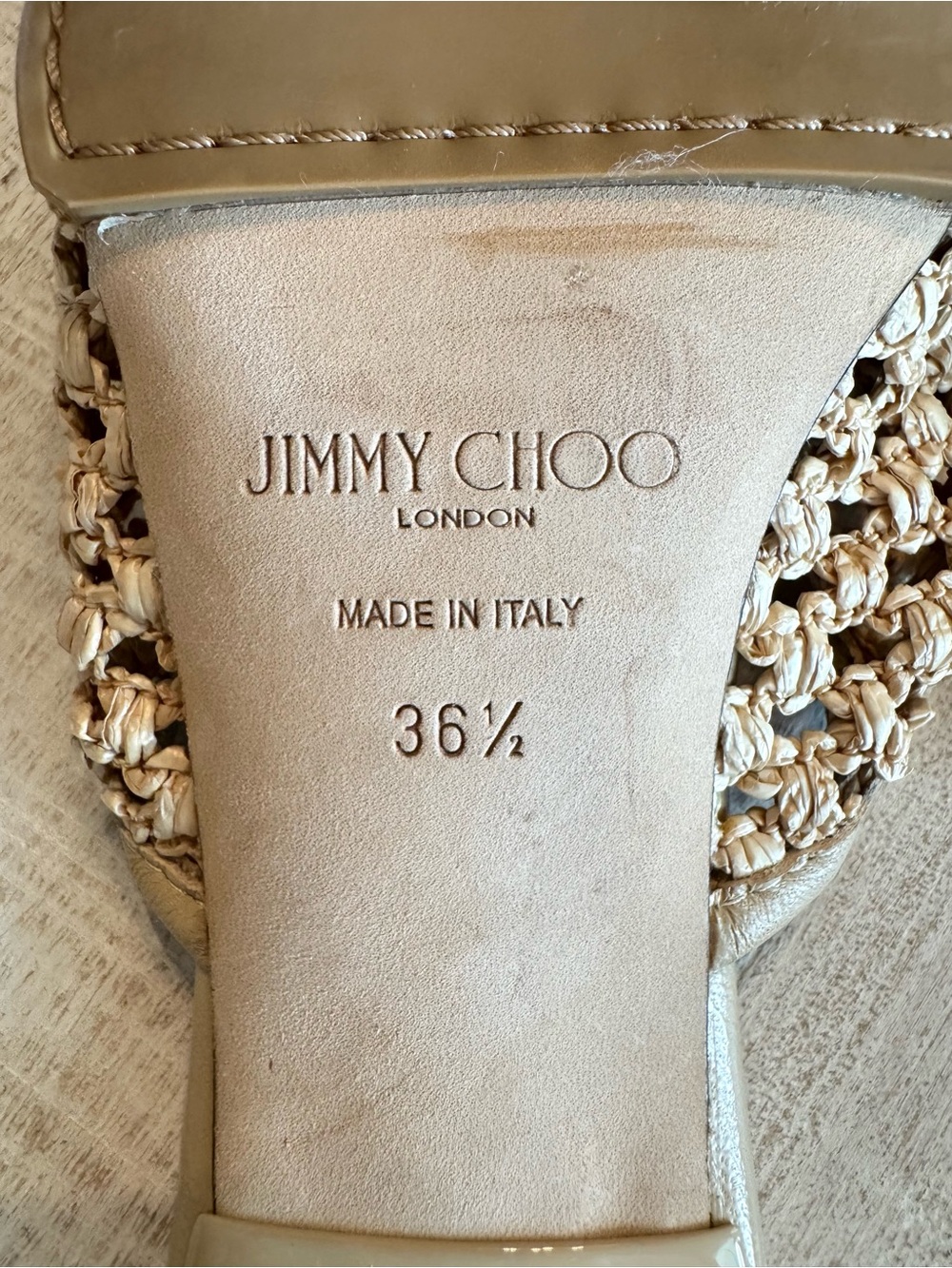 Jimmy Choo Orly Raffia Kitten Heel Mule Sandals Barley Beige Woven 36.5 US 6 - Picture 8 of 8